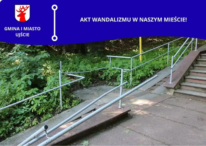 Wandalizm na Osiedlu Górnym – uszkodzona barierka przy schodach