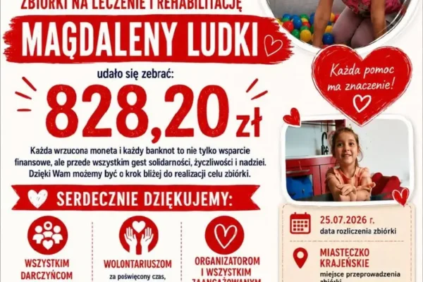 Podziękowania za wsparcie zbiórki dla Madzi w Miasteczku Krajeńskim