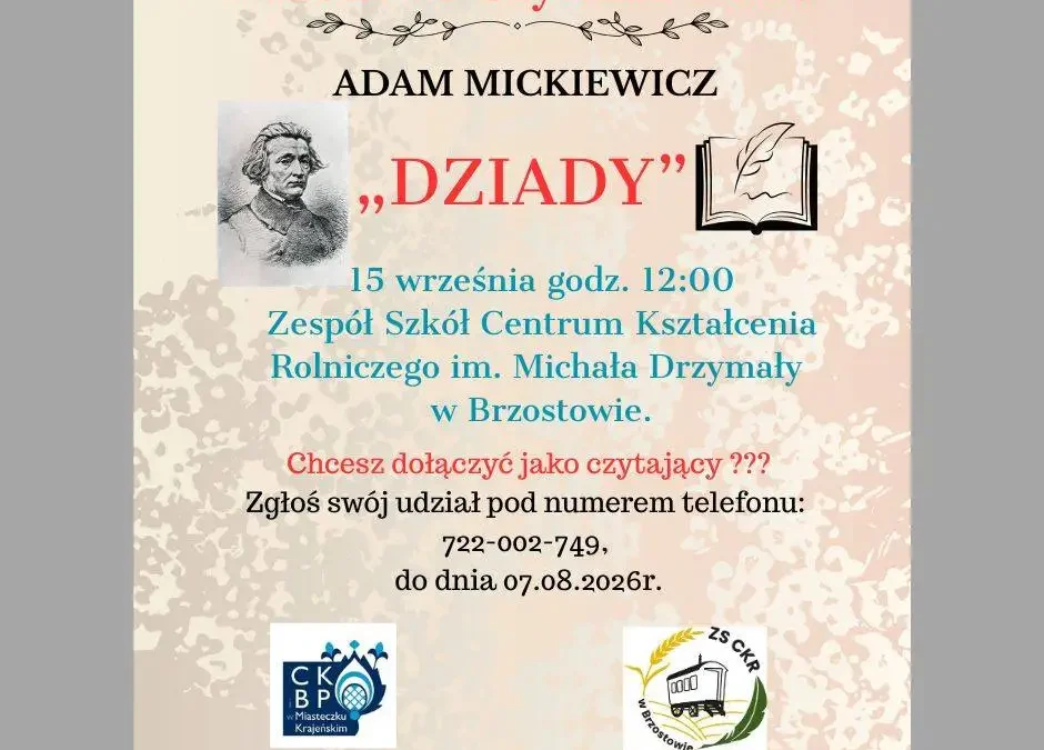 Narodowe Czytanie 2026 w Brzostowie – zaproszenie do wspólnego czytania „Dziadów”