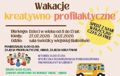 Wakacje kreatywno-profilaktyczne w Białośliwiu – zapisy trwają
