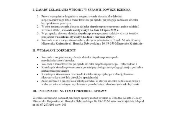 Dowóz uczniów niepełnosprawnych – terminy składania wniosków na rok szkolny 2026/2027