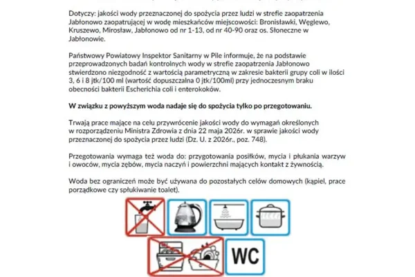 Woda w Jabłonowie i okolicach tylko po przegotowaniu – wykryto bakterie grupy coli