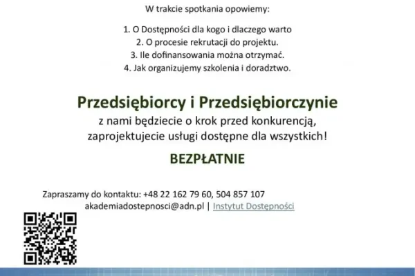 Bezpłatne szkolenia i doradztwo dla firm w ramach projektu Instytut Dostępności