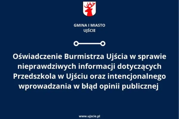 Burmistrz Ujścia odpowiada na dezinformację w sprawie przedszkola: „Nie pozwolę na grę zdrowiem dzieci”
