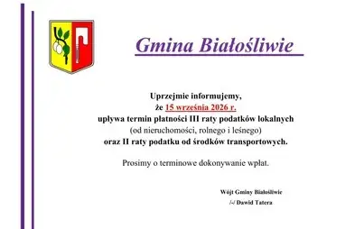 Gmina Białośliwie przypomina o III racie podatków lokalnych i II racie podatku od środków transportowych