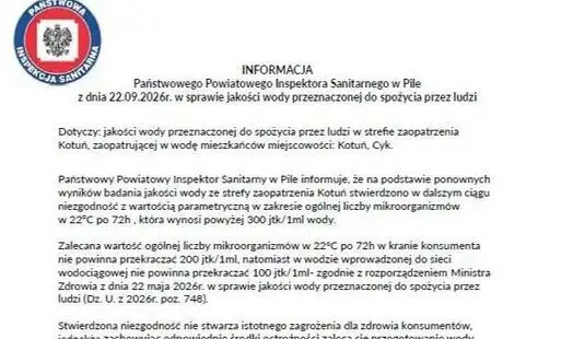 Ostrzeżenie sanepidu: woda w Kotuniu i Cyku wymaga przegotowania