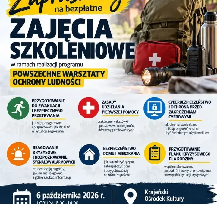 Bezpłatne warsztaty ochrony ludności w Krajenki – 6 października