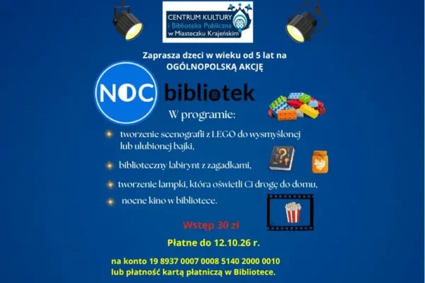 Noc Bibliotek 2026 w Miasteczku – zapisy na wyjątkową noc pełną atrakcji