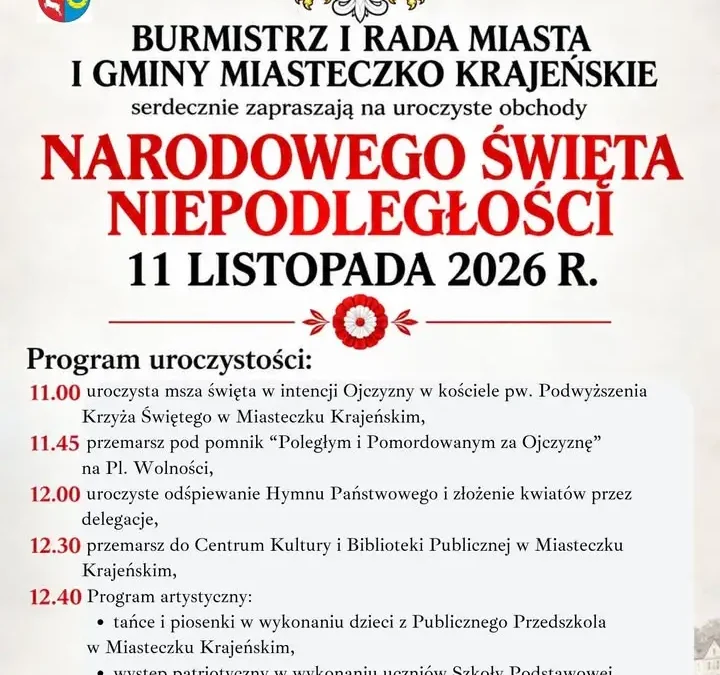 Miasteczko Krajeńskie zaprasza na obchody Święta Niepodległości 11 listopada