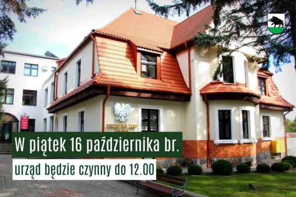 Urząd Miejski Gminy Łobżenica w piątek 16 października czynny tylko do 12:00